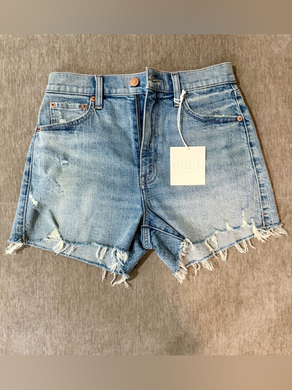 pistola light blue distressed frayed denim cutoff shorts